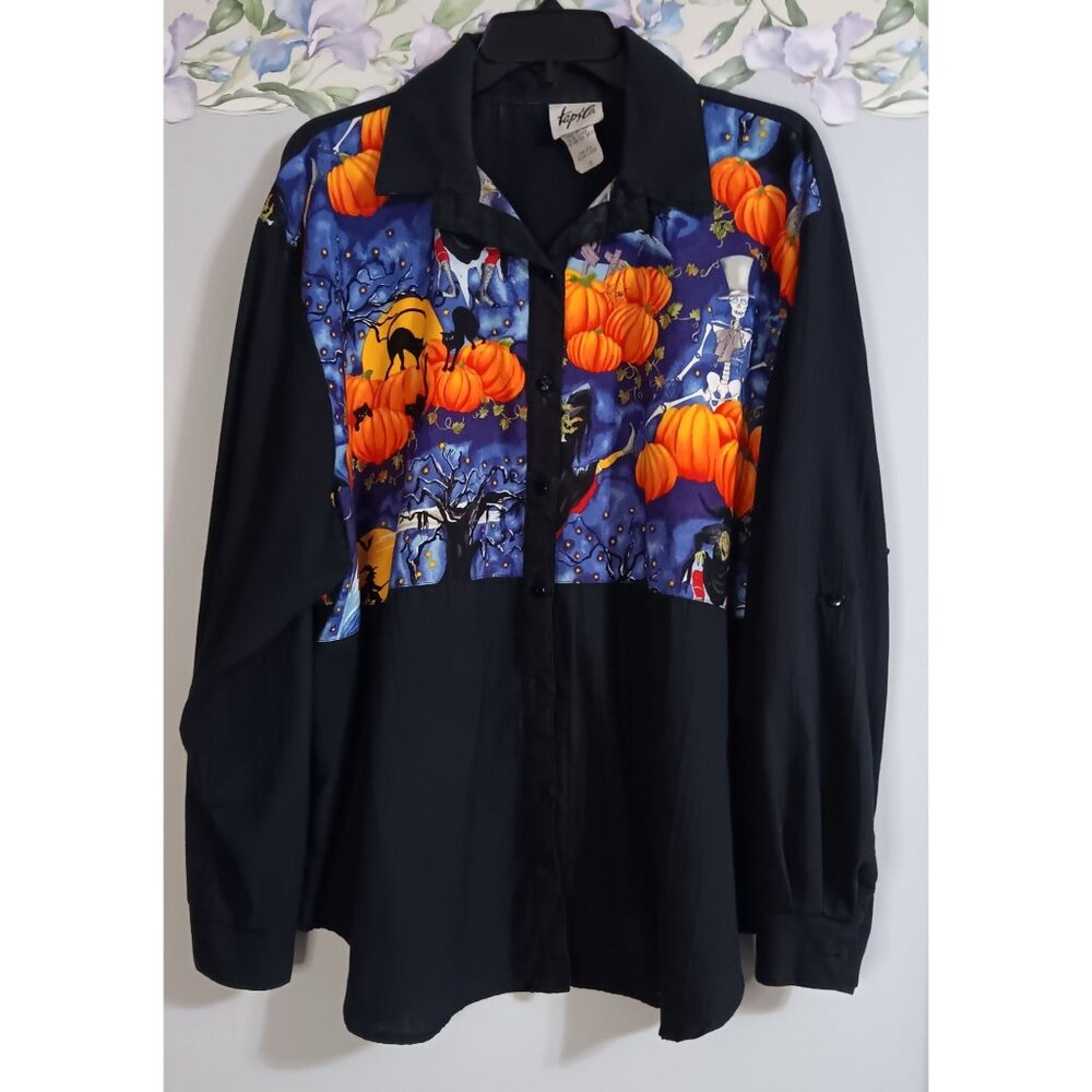Tap & Co. 18 Vintage Black Halloween Lightweight Skeleton Pumpkin Witch Shirt